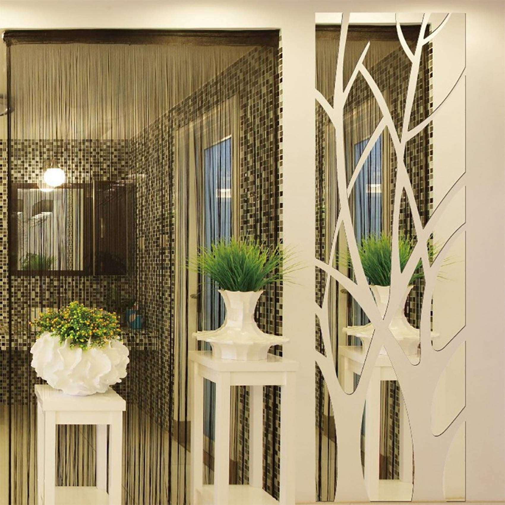 4X 3D Acrylic Tree Mirror Wall Sticker Removable DIY Art Decal Home Decor Mural 100X28CM,4 x Wall Sticker,Silver