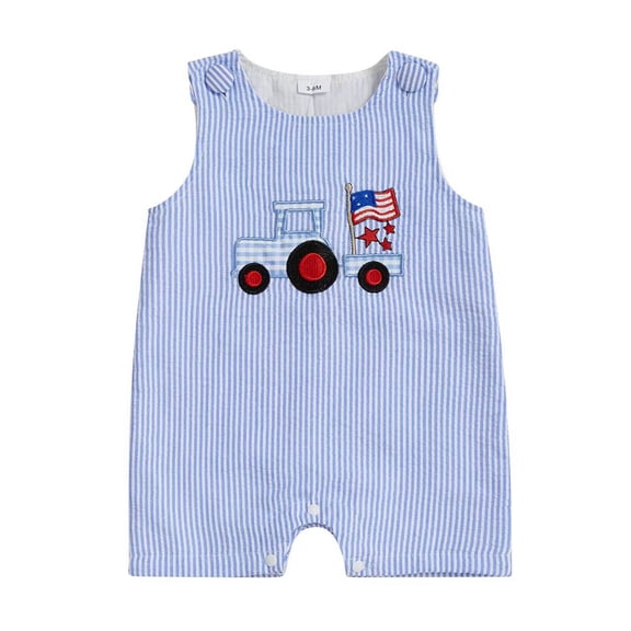 Faraee My First 4th of July Outfit Toddler Boy USA Flag Embroidery Jumpsuit Sleeveless Rompers Newborn Cute Overall Playsuit Clothes (6-12 M,Blue)