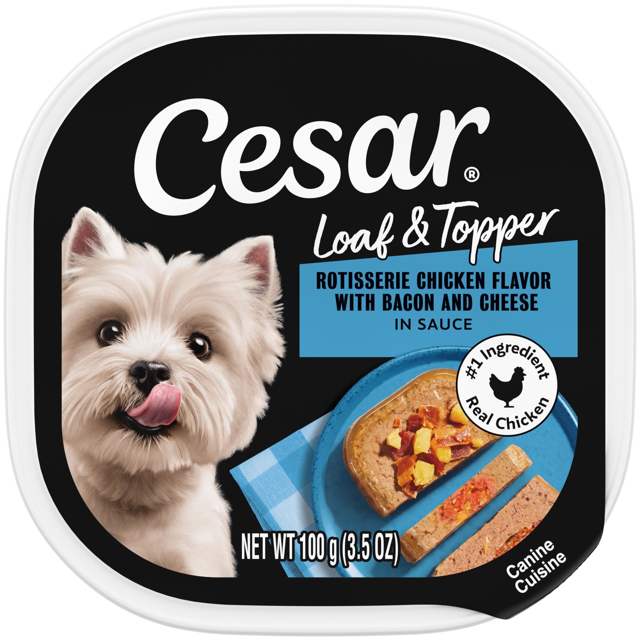 Cesar Loaf & Topper In Sauce Rotisserie Chicken Flavor With Bacon & Cheese Wet Dog Food, 3.5 Oz Tray