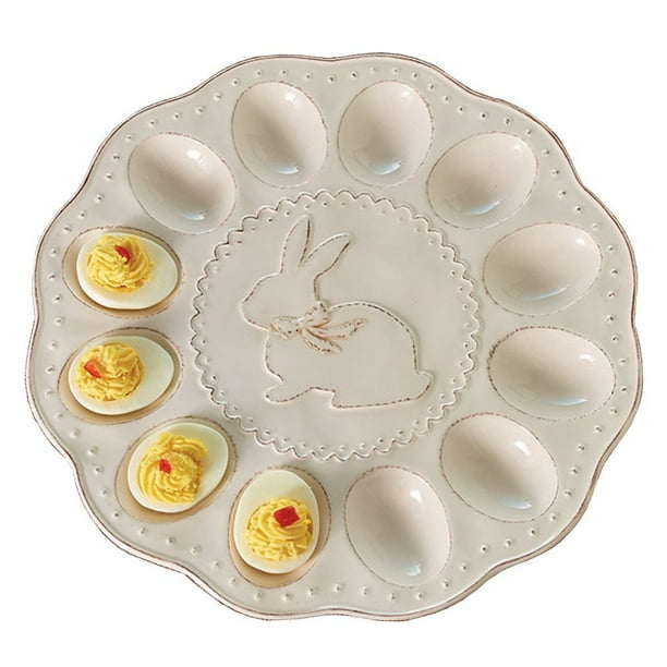 Burton & Burton Easter Deviled Egg Plate Cream & Raised Distressed