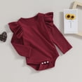 thumbnail image 3 of Okbabeha Baby Girl Clothes Outfits Basic Ruffle Long Sleeve Ribbed Knit Onesie Romper Bodysuit Tops Newborn Fall Winter Clothes, 3 of 7
