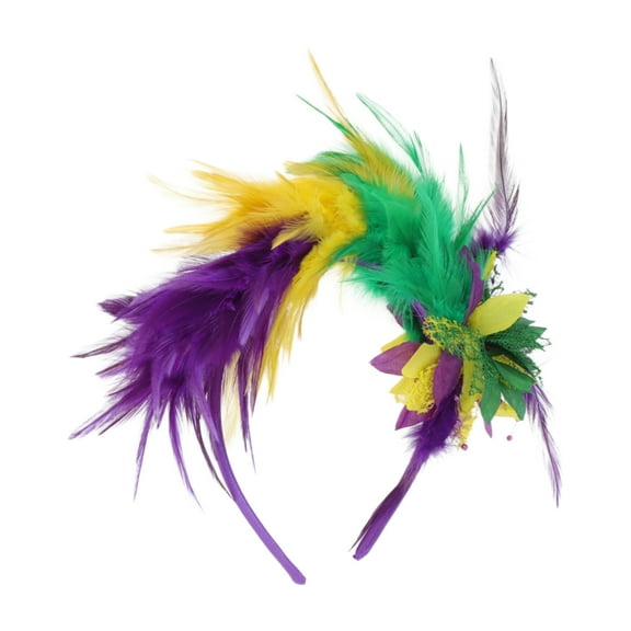 Unique Bargains 1 Pc Headband Three Colors Feathers Hair Accessories for Women Green Yellow