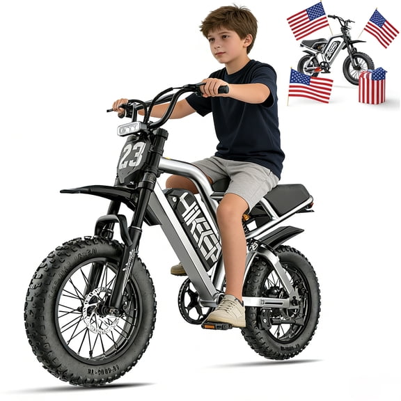Electric Bike for Teenagers, Ages 7  with 750W Brushless Motor, 16" Fat Tire, 19.8 MPH Electric Mountain Bicycle with Removable Battery, UL2849