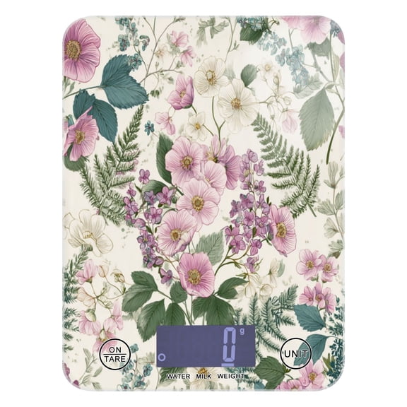 High Precision Digital Kitchen Scale Tempered Glass Food Scale Multifunction Scale Small Kitchen Appliances Retro Pink Flowers Pattern
