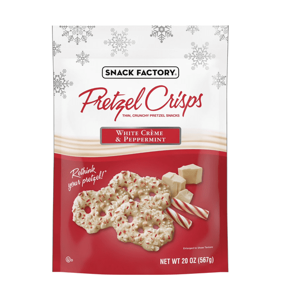 Snack Factory, Holiday White Crème & Peppermint Covered Pretzels, 20 oz.