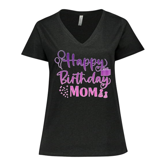 Inktastic Purple Happy Birthday Mom Women's Plus Size V-Neck T-Shirt