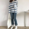 thumbnail image 3 of Woman Tshirts Tops Vintage New Wide Stripe Long-Sleeved O Neck T-shirt Women's Striped Loose All-match Tshirts, 3 of 5
