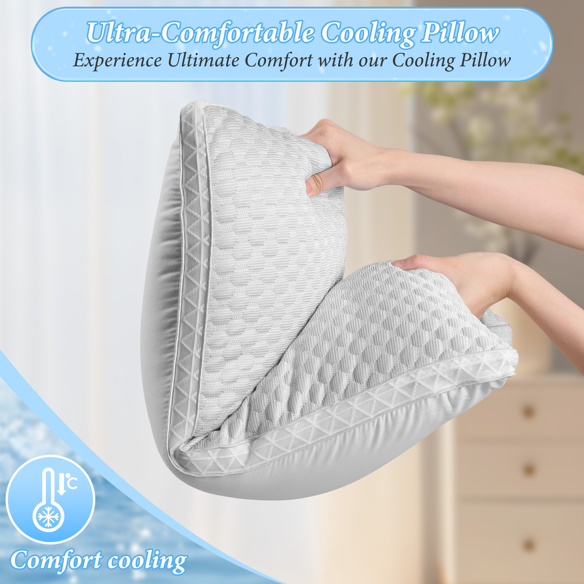Set of 2 Pillows - 900g Breathable Filling, Adjustable Zipper & Machine Washable