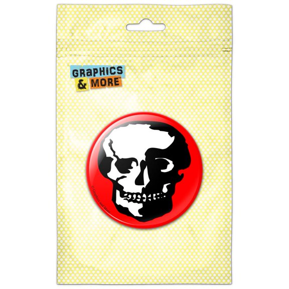 Skull Skeleton on Red Pinback Button Pin Badge