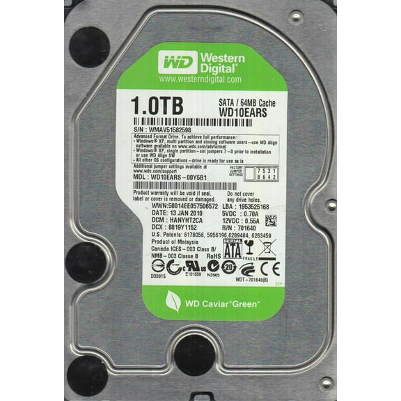 WD10EARS-00Y5B1, DCM HANYHT2CA, Western Digital 1TB SATA 3.5 Hard Drive