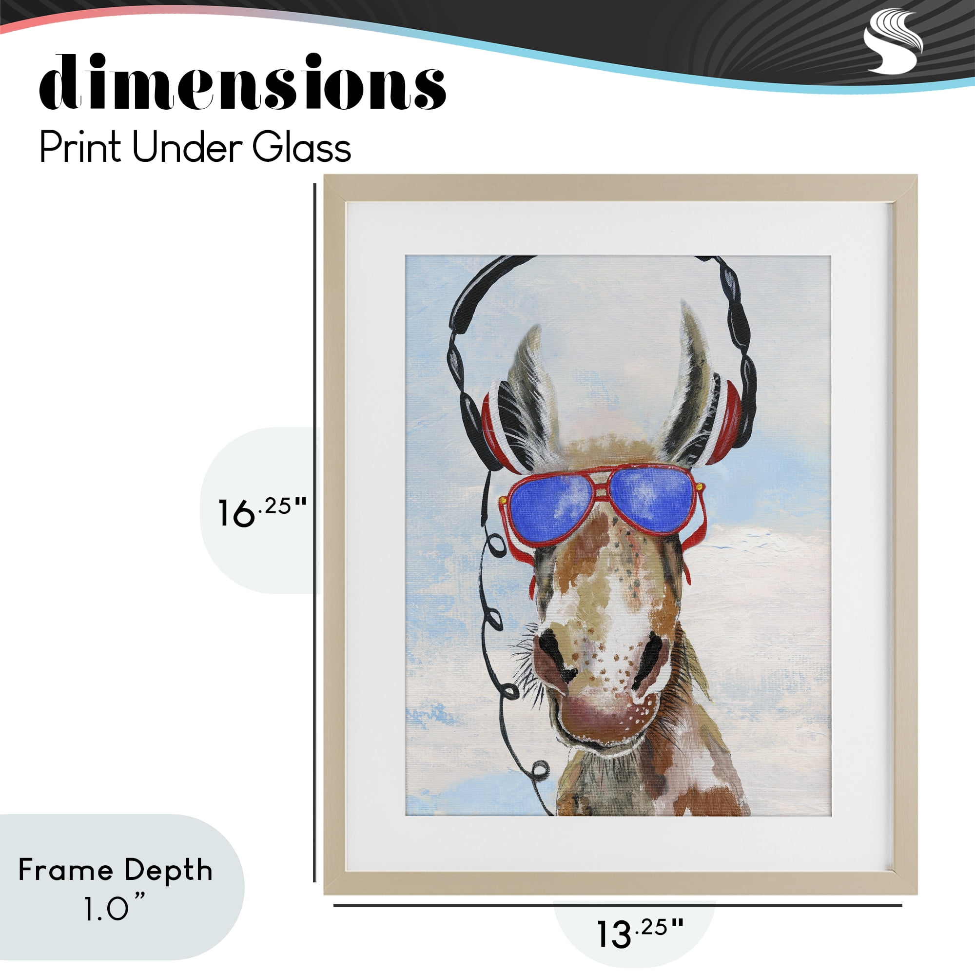 Stupell Industries Donkey Wearing Headphones Birch Framed Print Under Glass, design by Janet Tava