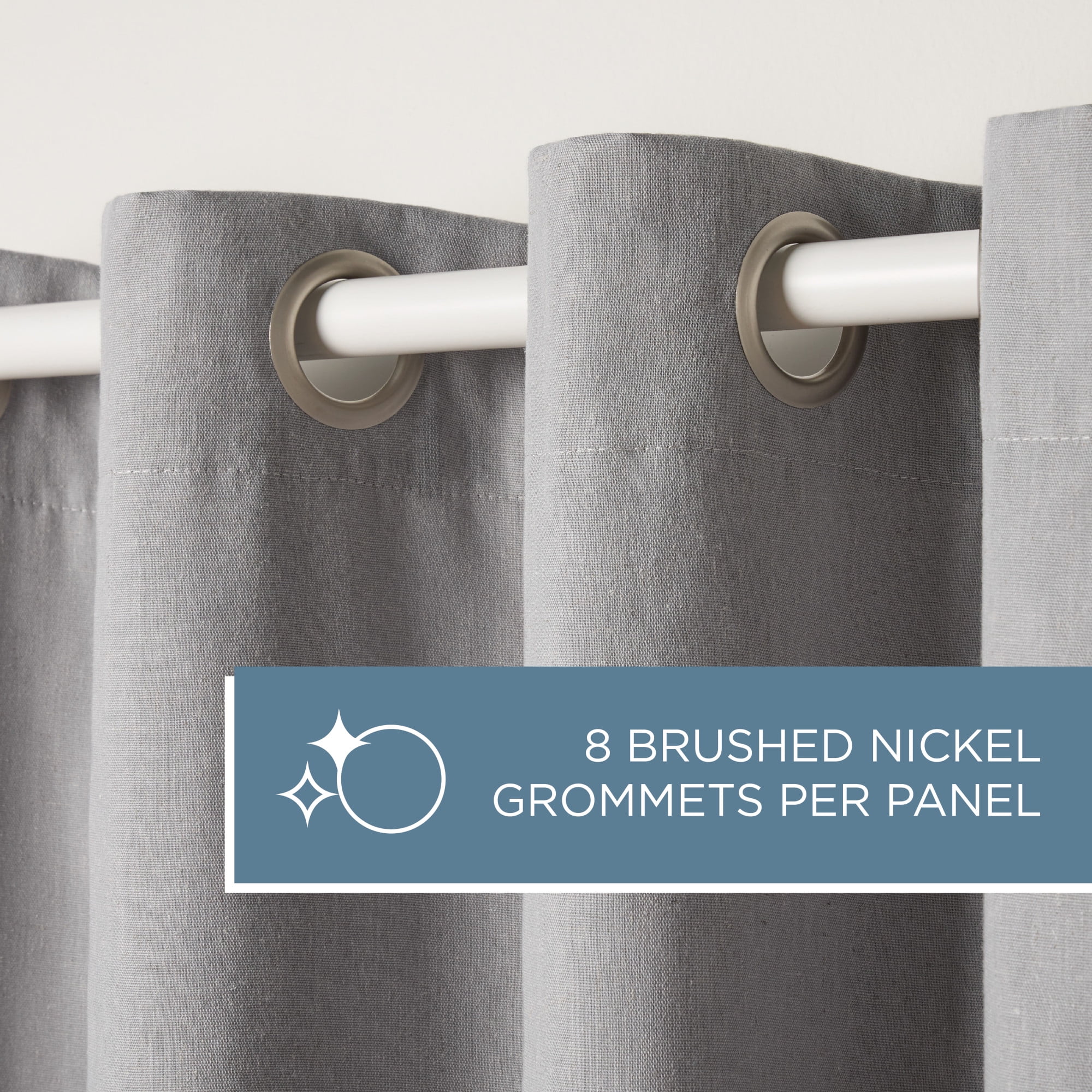 TOWN & COUNTRY BASICS Bertram Solid Linen Texture Indoor Curtains, Room Darkening with Energy Efficient Lining, Grommet Top, 2-Pack Set, Grey, 50"x96"