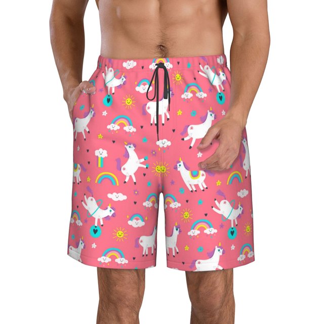 Balery Yoga Unicorn Traje de Baño Estilo Hawaiano para Hombre, Shorts de Secado Rápido con Bolsillos-Small
