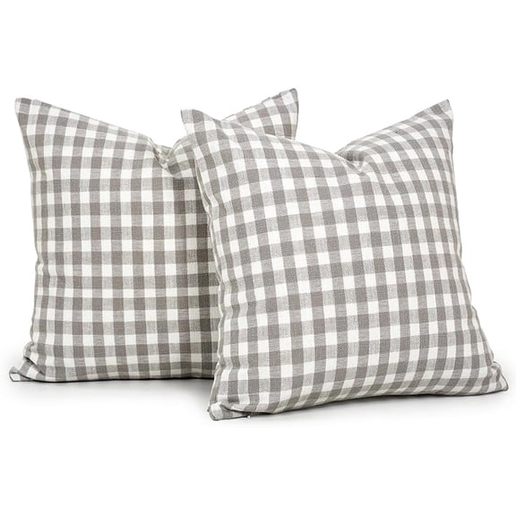 Outdoor Gray Plaid Christmas Pillow Covers 16x16 Set of 2, Light Grey and White Checkered Throw Pillows Covers, 16 x 16 Farmhouse Gingham Pillows Decorative Throw Pillows Covers for Couch