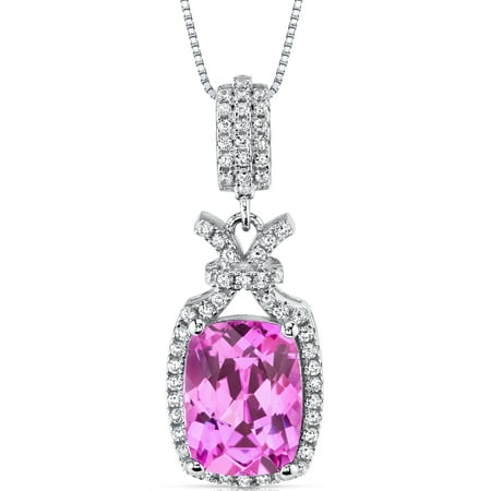 Peora 5.00 Carat T.G.W. Cushion Cut Created Pink Sapphire Rhodium over Sterling Silver Pendant, 18