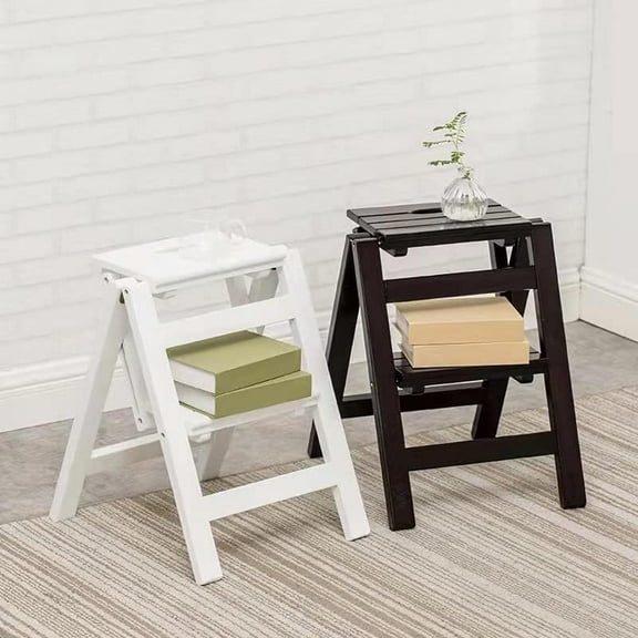 Step Stool, 4-Step or 3-Step Folding, Portable, Made of The Solid Wood, Four Color Available (White, 3 Step)