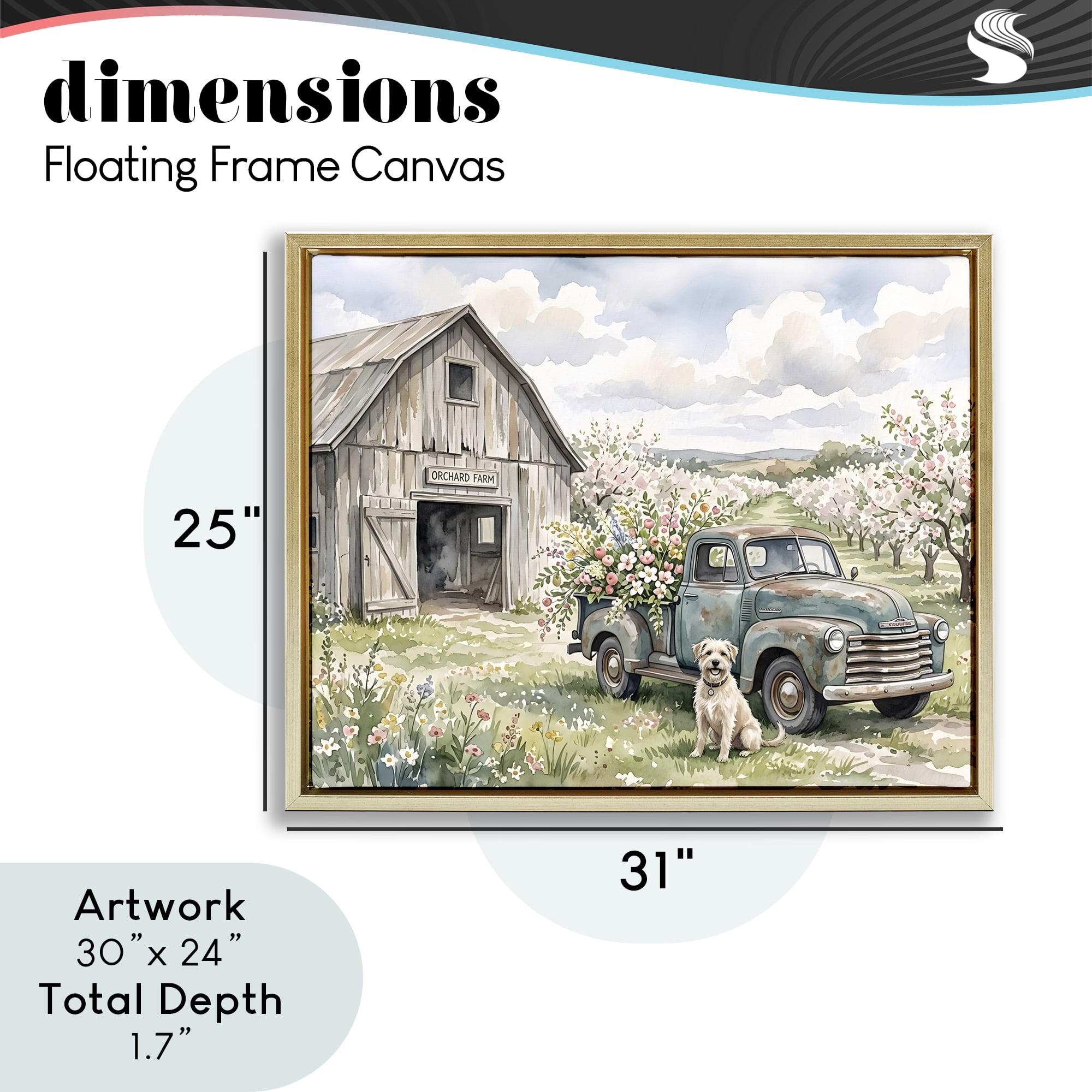 Stupell Industries Spring Orchard and Truck Gold Framed Floater Canvas Wall Art, design by Tabz Jones