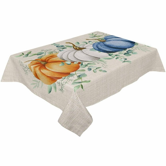 Blue White Orange Fall Rectangle Tablecloths 52x70,Thanksgiving Eucalyptus Leaves Retro Beige Table Cloth Table Cover Indoor/Outdoor Tabletop Decor for Wedding Holiday Party Dinner Baby Shower