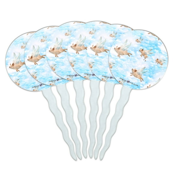 Pigs Could Fly Flying Clouds Sky Pattern Cupcake Picks Toppers Decoration Set of 6