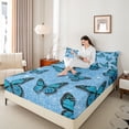 thumbnail image 4 of Feelyou Fashion Blue Butterfly Queen Sheet Sets, Glitter Sequin Print Flat Sheet, Teens Kids Girls Women Queen Fitted Sheet, Super Cozy Room Decor, 4-Piece, 4 of 7