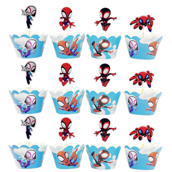 12pc Spidey Cupcake Topper and Cupcake Wrapper Picks Party Decoration Birthday Decoration Supplies