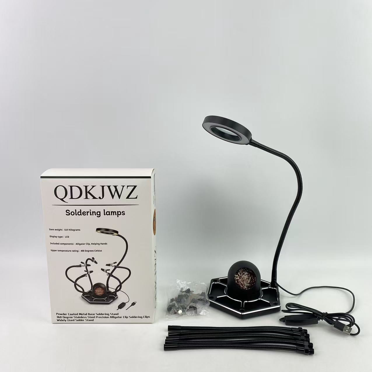 QDKJWZ Soldering lamps,Soldering Station Helping Hands with Magnifying Glass Third Hand PCB Holder Solder Tool Circuit Board Soldering Kit - Heavy Duty Base Plate