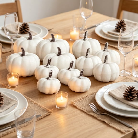 12 Pcs Realistic Fall Harvest Small Off White Mini Artificial Pumpkins for Halloween, Fall and Thanksgiving Decorating