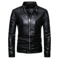 thumbnail image 2 of IROINNID Men's Faux Leather Long Sleeve Solid Color Loose Plus Fleece Jacket, Motorcycle Jacket, Warm Jacket, 2 of 9
