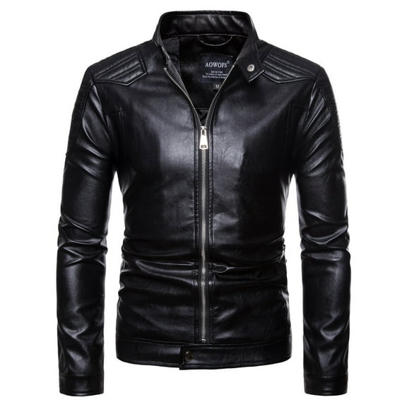Herrnalise Men's 2021 fall and winter new men's biker Europe and the United States leather jacket stand-up collar leather jacket big yards coat Black