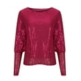 thumbnail image 3 of Scyoekwg Womens Fall Clothes Crewneck Tunic Tops Vintage Dressy Casual Blouses Long Sleeve Tops Loose Fall Clothes Sequin Graphic Tops Fashion Pullover(Hot Pink,S), 3 of 4