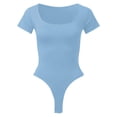 thumbnail image 5 of Women's Square Neck Sexy Ribbed Square Neck Short Sleeve Bodysuits Yoga Clothes, 5 of 5