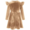 thumbnail image 5 of OBEEII Toddlers Baby Girls Fall Long Sleeve Solid Color Ruffled Velvet Dress Baby Girls Cake Smash Dress Wedding Flower Girl Dress 18-24 Months Shallow khaki, 5 of 9