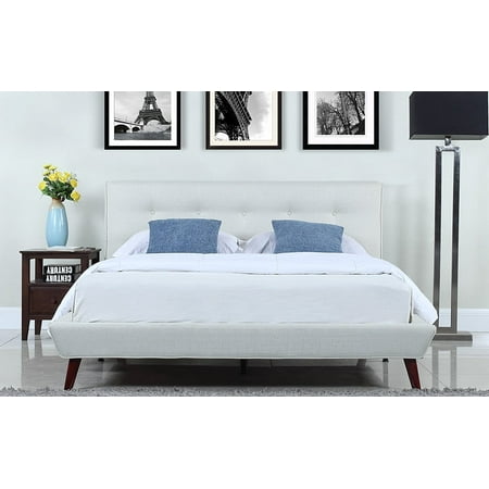Mid Century Ivory Linen Low Profile Platform Bed Frame With Tufted Mid Century Ivory Linen Low Profile Platform Bed Frame With Tufted Headboard Design King
