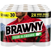 Brawny Tear-A-Square Paper Towels, 12 Family Rolls = 30 Regular Rolls, 3 Sheet Sizes (Quarter, Half, Full), Strength for All Messes, Cleanups, and Meal Prep