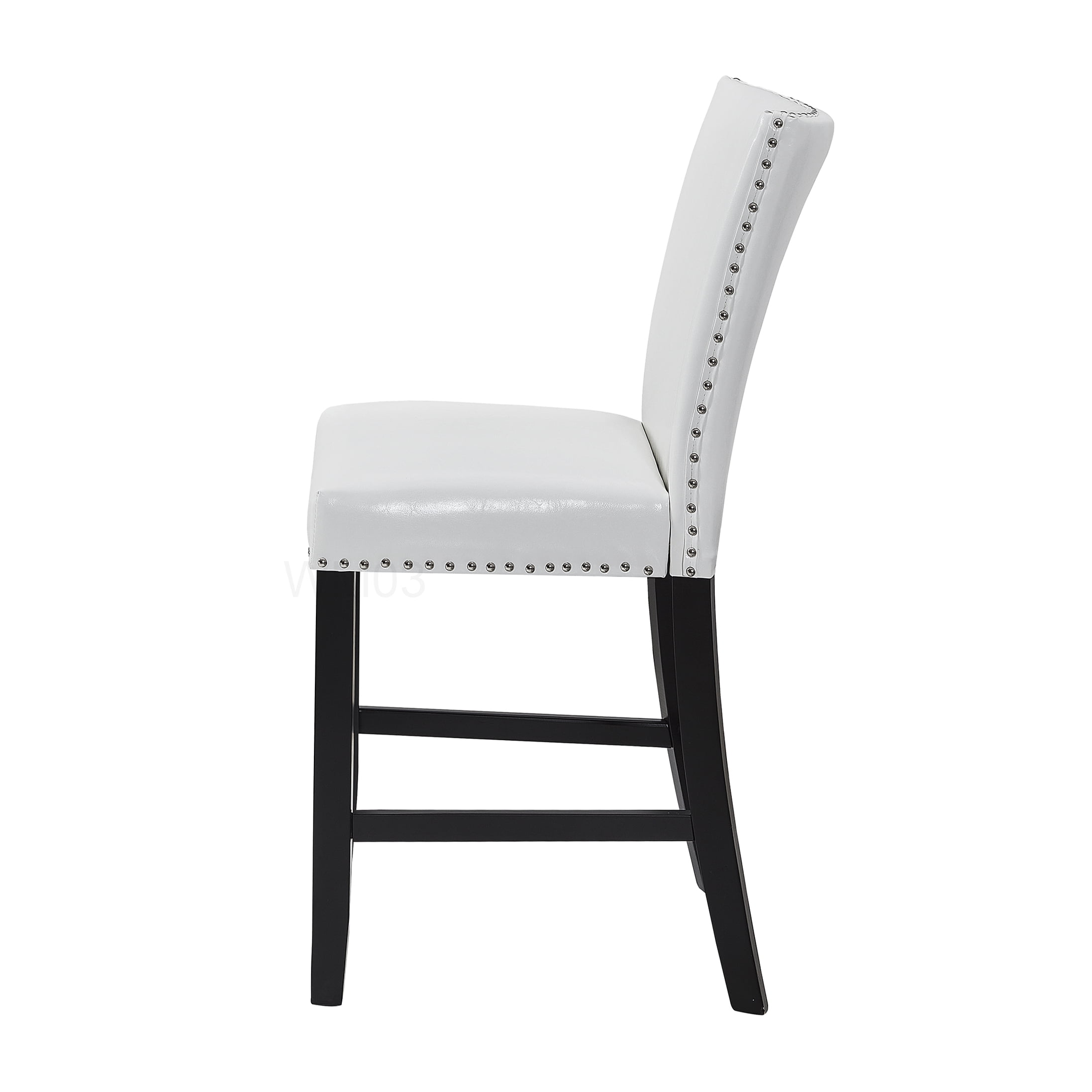 Set of 2 PU Upholstered Bar Stools with Footrest, White and Chrome Accents