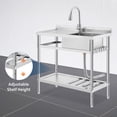 thumbnail image 2 of GloryStar Évier Utilitaire Commercial en Acier Inoxydable, Bol Unique Autoportant, avec Robinet d'Eau Chaude et Froide Rétractable, Planche à Laver Intégrée, Étagère Ouverte, Adapté pour une Utilisation Intérieure Ou Extérieure, 2 of 7