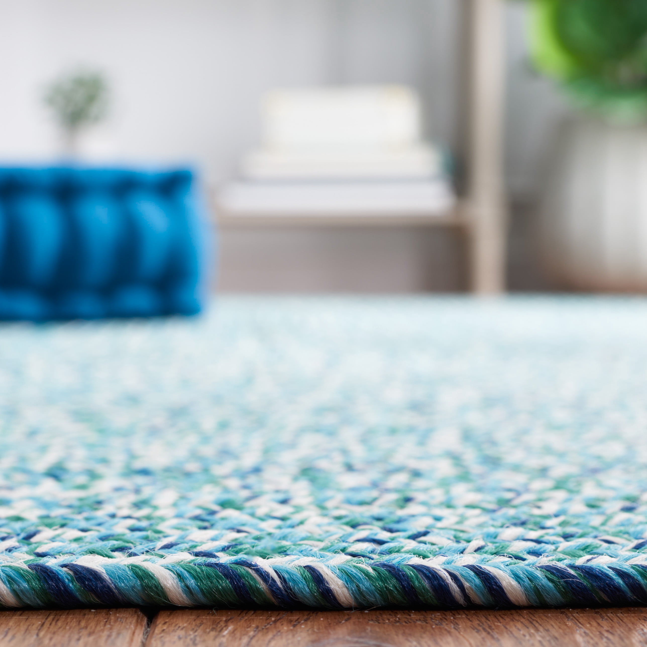 SAFAVIEH Braided Gino Distressed Machine Washable Reversible Area Rug, Teal/Green, 2'3" x 4'