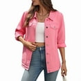 thumbnail image 2 of Womens Trendy Long Sleeve Denim Jackets Button Down Fitted Trucker Shacket with Pockets Pink M, 2 of 7