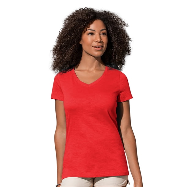 Stedman Stars - Camiseta original básica cuello en pico modelo Sharon para mujer (Rojo pasión)