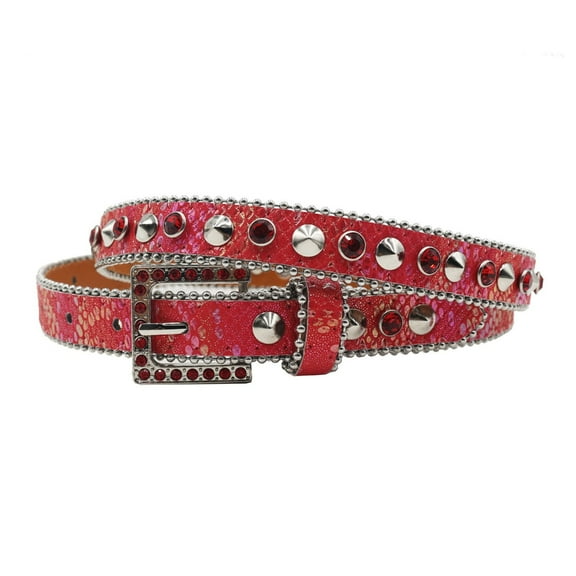 Aurgiarme Fashionable Belt PU Leather Waist Ornament Rhinestones Rivet Studded Western Designs Adjustable for Casual Formal Outfit
