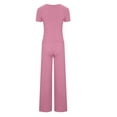 thumbnail image 5 of REORIAFEE Summer Two Piece Outfits for Women Casual Vacation Travel Outfit Women's Summer Short Sleeve Crewneck Tops Long Pants Comfortable Homewear Two Piece Set Pink XXXL, 5 of 5