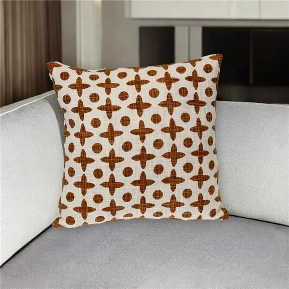 HomeRoots 529308 18 in. Beige & Brown Geometric Cotton Throw Pillow