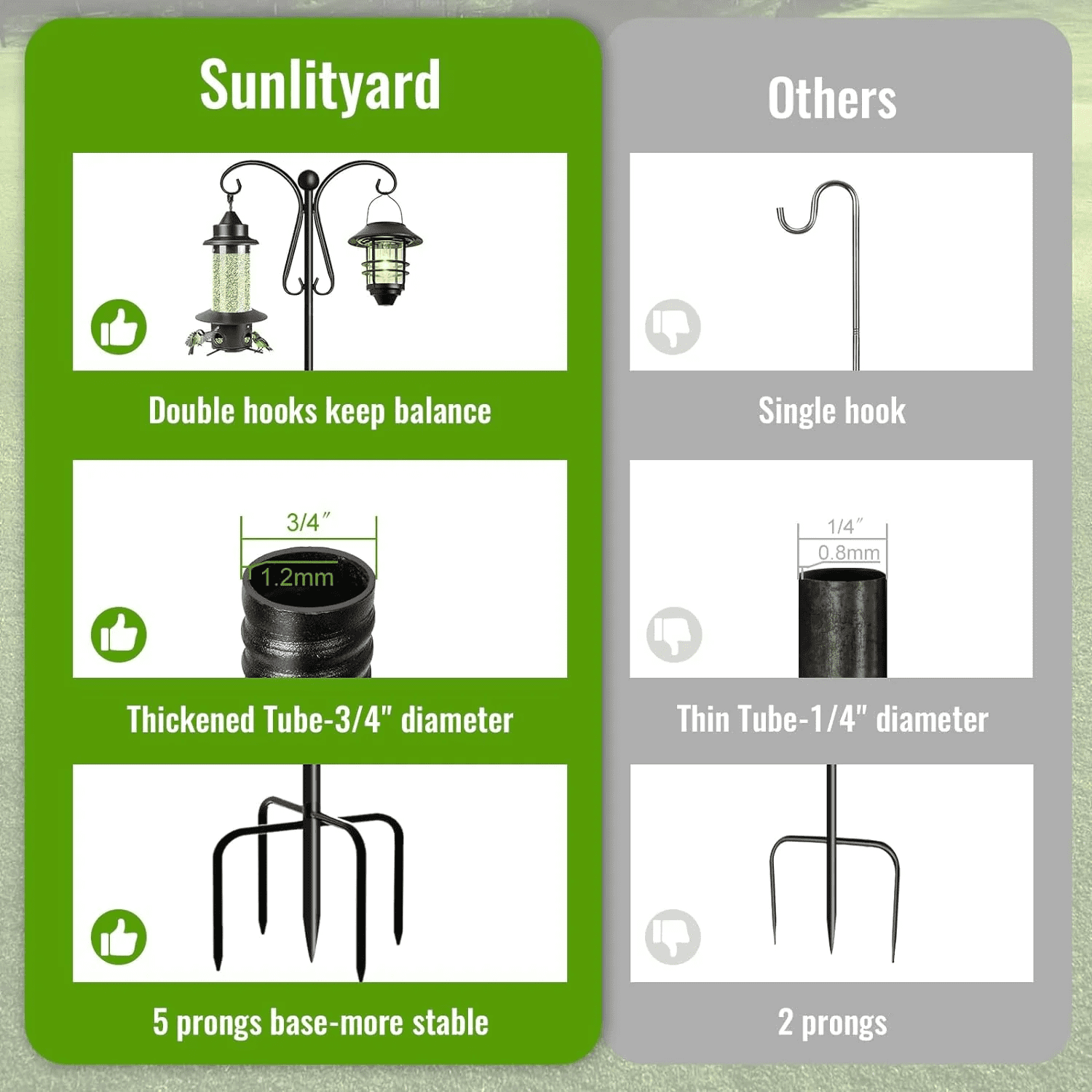 Shepherds Hooks for Outdoor, 92 Inch Heavy Duty Bird Feeder Pole with 5 Prongs Base, Adjustable Shepherds Hook for Hanging Birdhouses, Lanterns, Plant Baskets, Wind Chimes