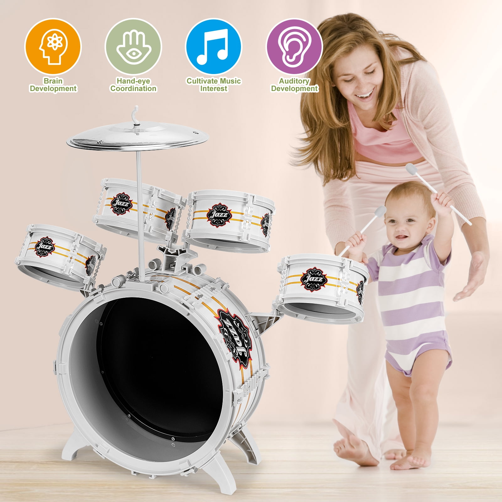 Musical Toy Drums Set for Kids / Toddlers - 5 Drums Musical Instruments Christmas / Birthday Toys for 3 4 5 Year Old Kids Girls Boys