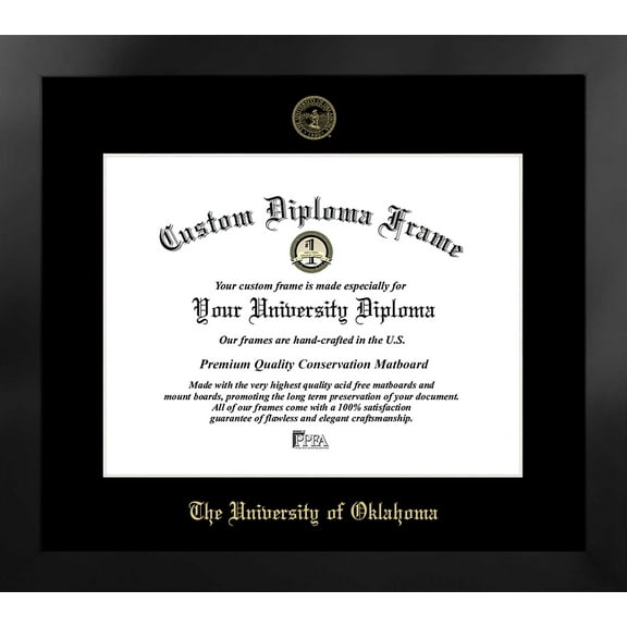 University of Oklahoma 17w x 14h Manhattan Black Single Mat Gold Embossed Diploma Frame with Bonus Campus Images Lithograph (value savings at $59)