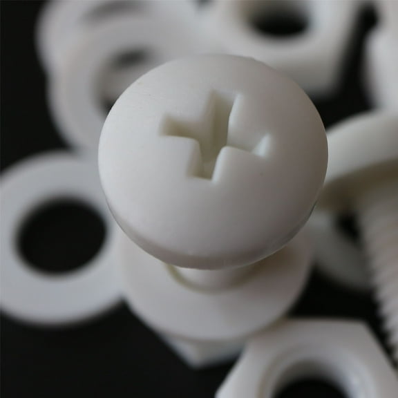 20 x White Pan Head Screws Polypropylene (PP) Plastic Nuts and Bolts, M8 x 20mm, Washers, (5/16 x 25/32 in)