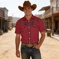 thumbnail image 2 of CONZONE Mens Buttons Down Shirts Short Sleeve Shirts for Men Trendy Western Cowboy Graphic Lapel Soft Lightweight Tops, 2 of 4