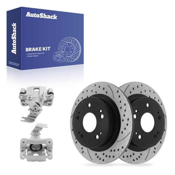 AutoShack Rear Solid Drilled & Slotted E-Coated Brake Rotors   Calipers 4-PC Brake Kit Replacement for 2008-2012 Honda Accord 2009-2014 Acura TSX ShadowGuard 11.1" (282 mm)