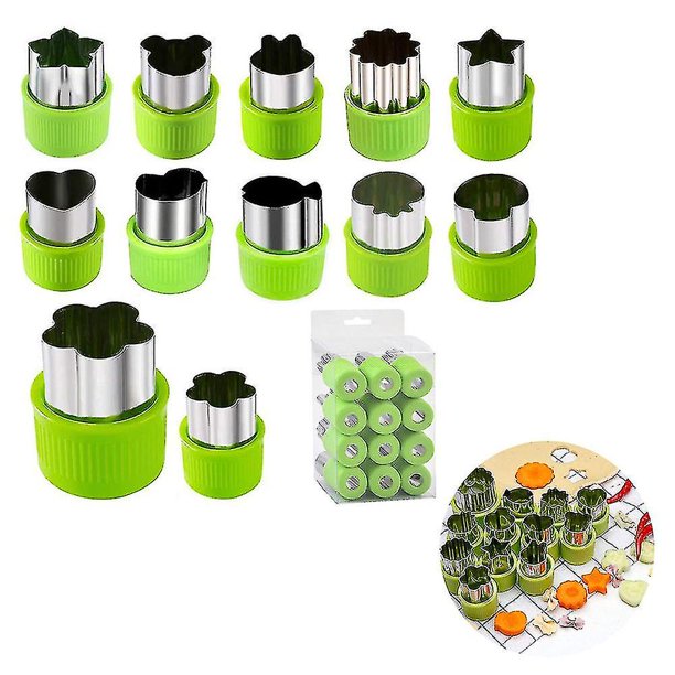 Molde cortador de frutas y verduras de arroz, 12 unids/set, herramientas de forma de corte de galletas y pasteles de acero inoxidable