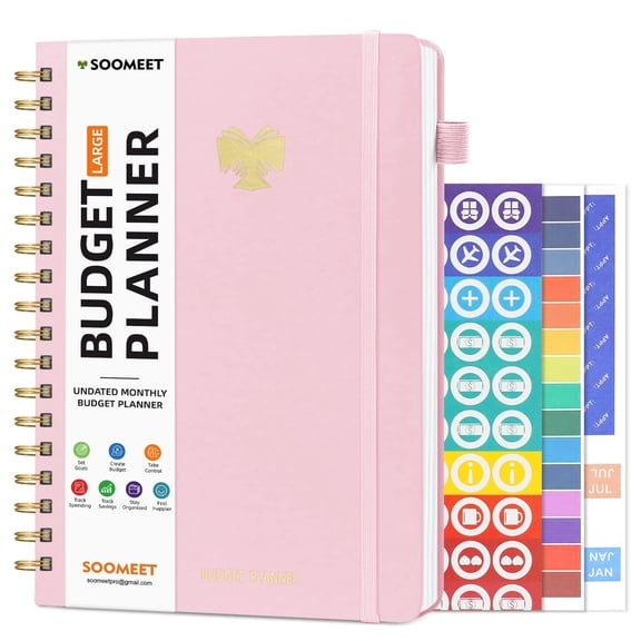 Hendoct Monthly Budget Planner, Expense Tracker Notebook, Bill Organizer & Finance Planner, 7"x10", Pink